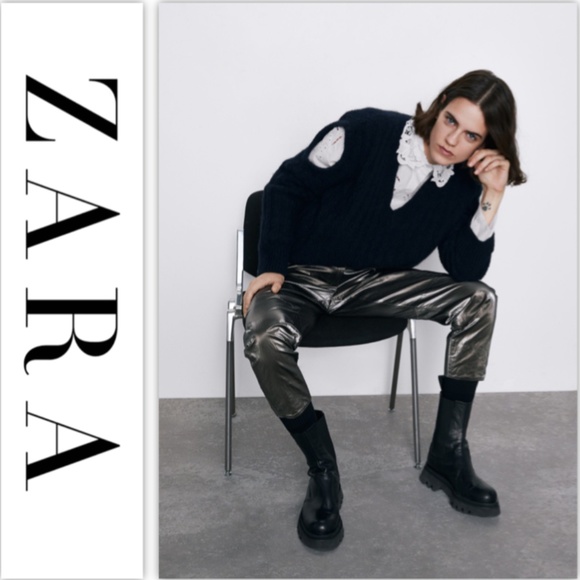 Zara Wrinkled-effect Metallic Trousers NWT - Picture 4 of 12